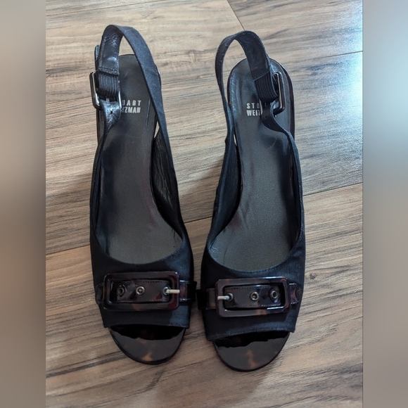 Stuart Weitzman black and tortoise design wedge heels. Women's size 9.5. Vintage - Picture 3 of 8